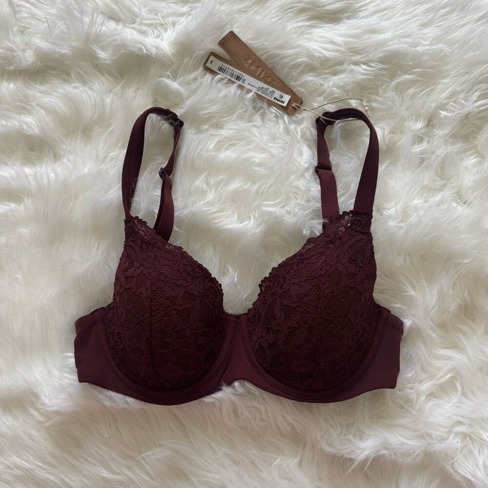 Skims Fits Everybody Lace Full Coverage Lightly Lined Bra Oxblood Size 32A